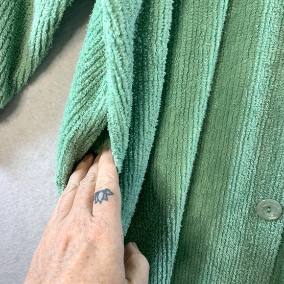 VTG Stan Herman Womens Terry Cloth Robe Sz M Petite Green Button Up House Coat - Picture 4 of 15